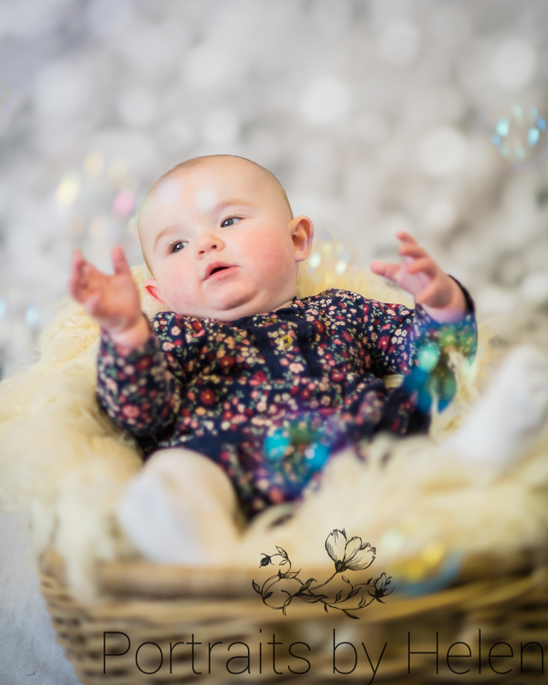 Catching bubbles, baby photographer Carlisle