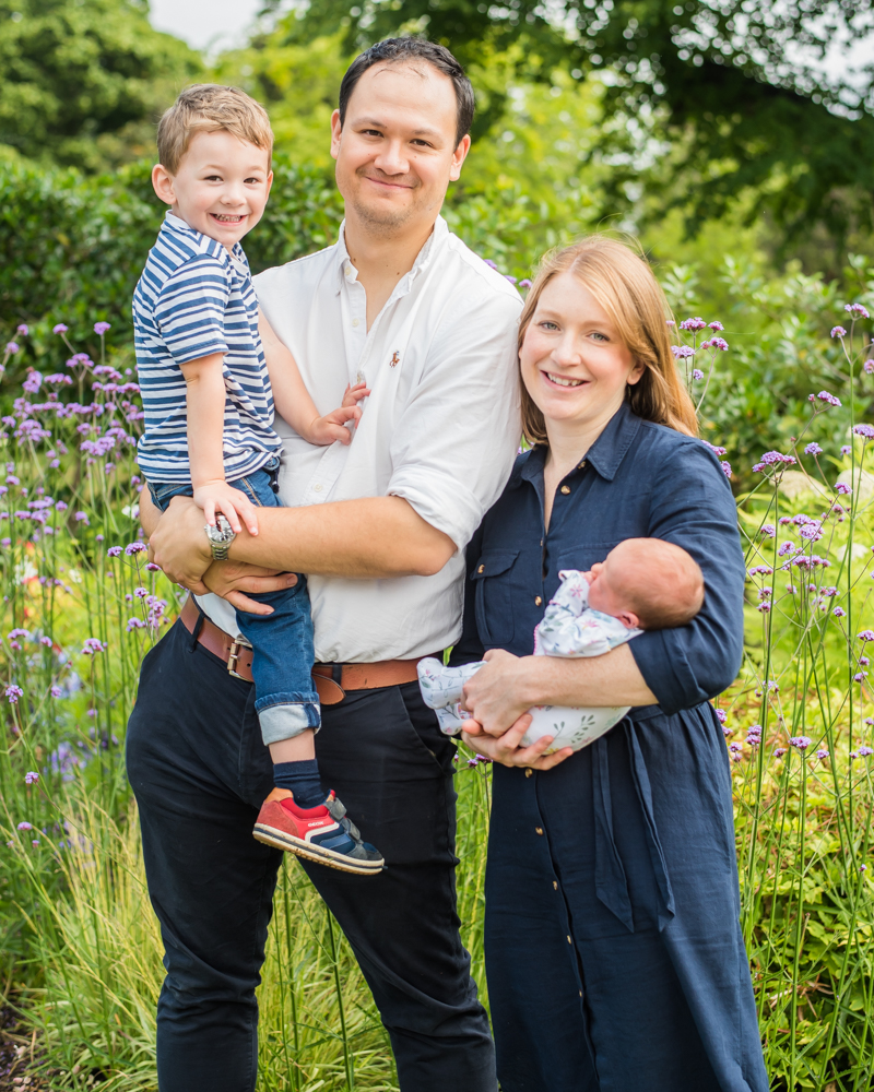 Family portrait in the Botanical Gardens,  family portraits Sheffield newborn photographers