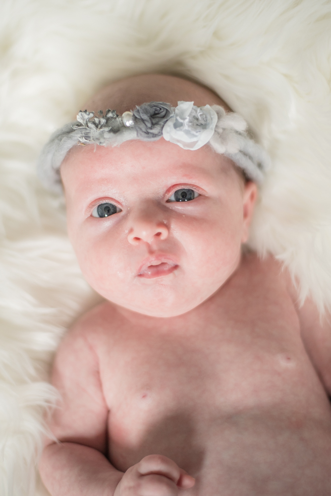 Baby Esme in flower headband, newborn portraits Cumbria