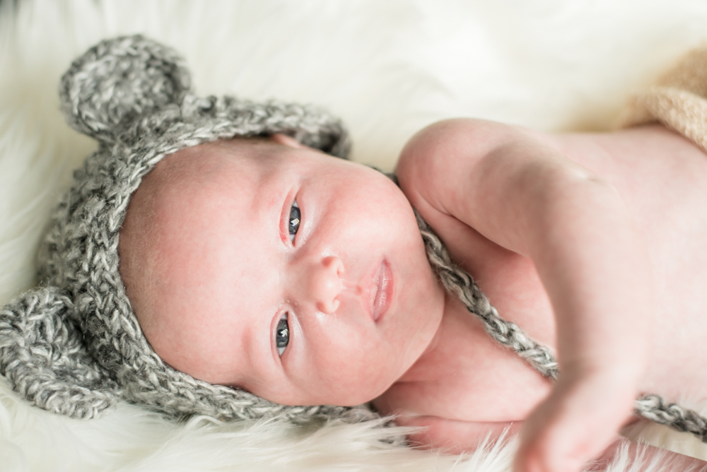 Baby Esme in teddy hat, baby photographer Carlisle